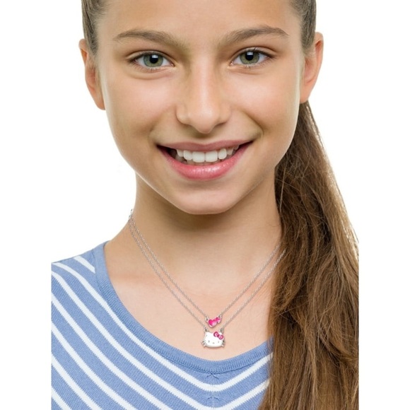 Sanrio Girl's/Tween Hello Kitty Silver-Tone Enamel Hearts Double Necklace - Picture 4 of 4